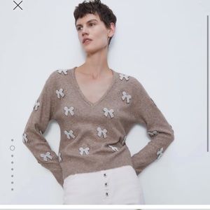 Beige Sweater with Pearl Embellishments